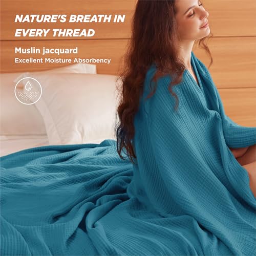 Bedsure 100% Cotton Muslin Blanket King Size for Bed - 4-Layer Breathable and Lightweight Thin Soft Summer Gauze Muslin Blanket for Adults, Teal, 108x90 Inches