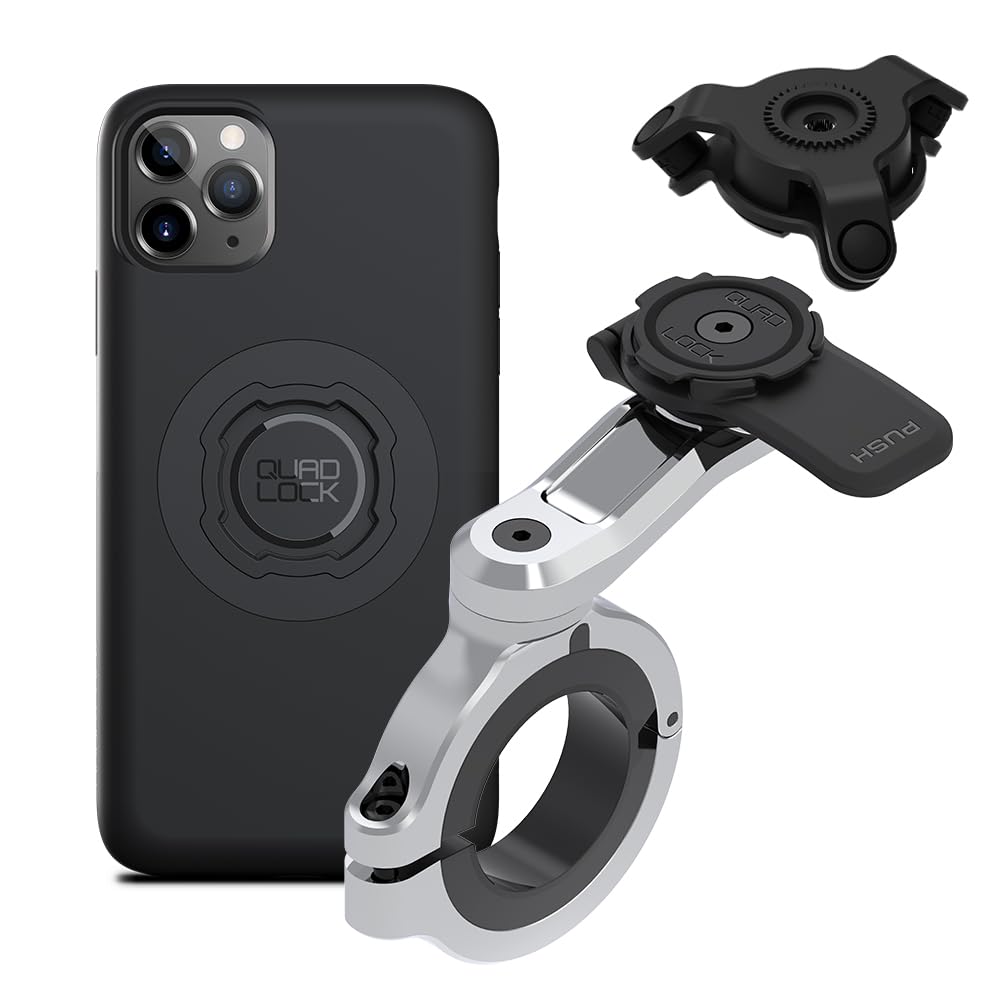 Quad Lock Motorcycle Handlebar Phone Mount PRO Chrome - Large with Vibration Dampener and MAG Phone Case for iPhone 11 Pro Max