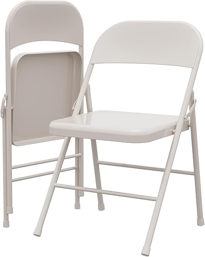 Silla plegable beige, sillas plegables apilables de metal resistente con doble apoyo, silla plegable portátil para oficina, boda, fiesta, juego de
