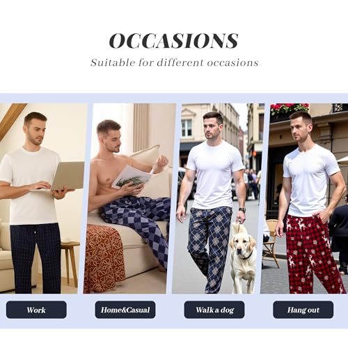 Vulcanodon Mens 100% Cotton Pajama Pants Fleece Plaid Bottoms with Pockets and Button Fly4