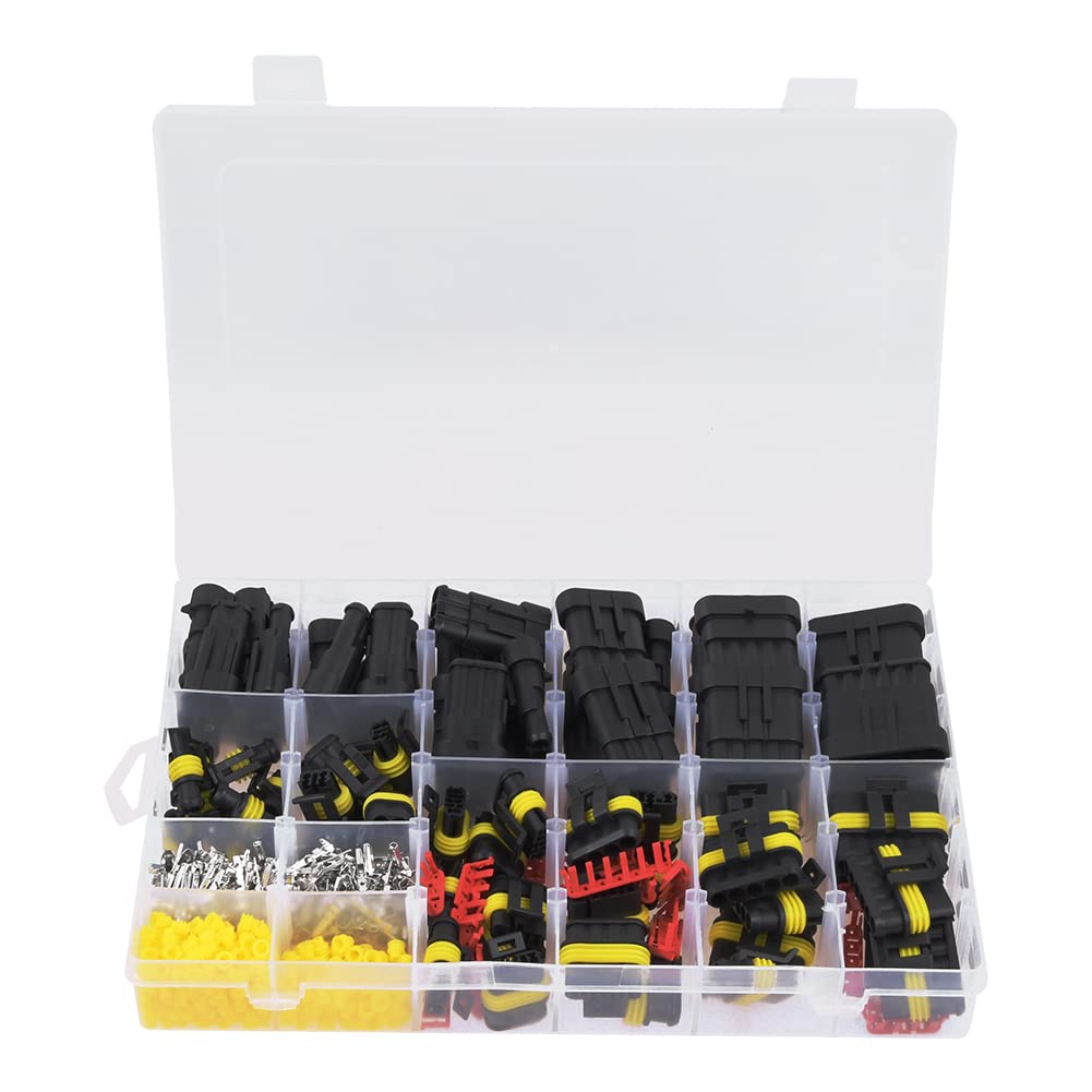 708 Stück KFZ Stecker Steckverbinder 1/2/3/4/5/6-polig Set, Wasserdicht Kabel Steckverbindung Stecker + Crimper Zange, für KFZ LKW Auto Kayak Boote Roller Motorrad, mit Aufbewahrungsbox