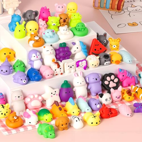 Image of 25 Pack Squishy Toys, Mochi Squishy Animals for Kids, Kawaii Slow Rising Squishies, Cute Sensory Fidget Toys for Kids, Party Favors, Treasure Box Prizes, Classroom Prizes in Storage Bucket