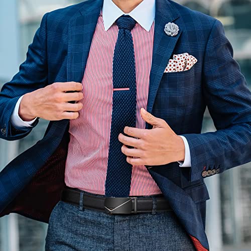 SENDEFN Leather Belt for Men Automatic Ratchet Buckle Slide Dress Casual Belts 1 3/8'' Wide Adjustable Trim to Fit(Black-20)2