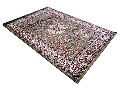Image of Kashmiri Traditional Woollen Carpet with Advanced 1 Inch Thickness & Classical Look 150x200cm (5x7 Feet) Color Green