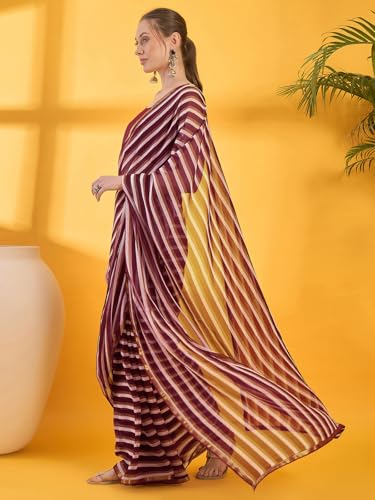 Image of SIRIL Women's Printed Chiffon Saree with Unstitched Blouse Piece