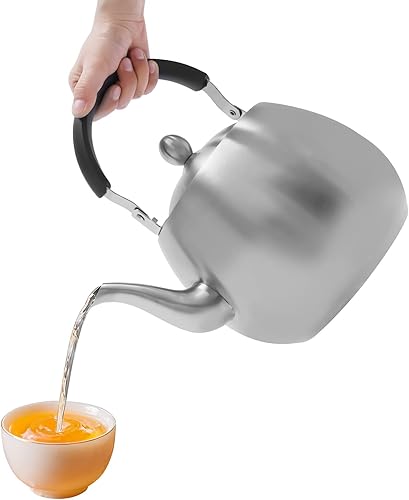 Miniatura 1 de Tea Kettles Tea Machines Heavy Duty Tea Kettle Stovetop Whistling Teakettle Teapot Seamless Bottom Stainless Steel 304 Brushed Finish ShortLong