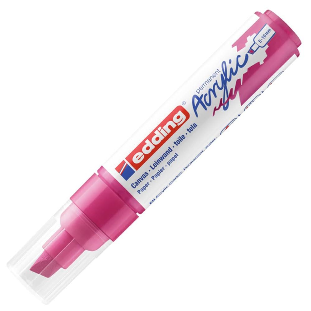 edding 5000 acrylic marker broad - pink - 1 waterproof acrylic paint marker - chisel tip 5-10 mm - acrylic paint pens for drawing on canvas, art paper and wood - acrylic markers for pebbles
