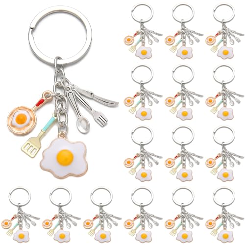 PHAETON 20PCS Chef Gifts Keychain Fried Egg Pan Tableware Key Chain Small Charm Chef Keychain Baking Accessories Keyring Baking Themed Presents for Cooking Lovers