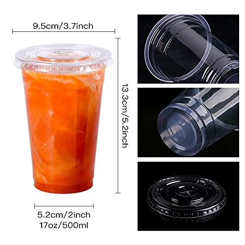 50 Sets Clear Plastic Cups With Lids, Plastic Disposable Cups For Iced Cold Drinks, Smoothie Cups, Iced Coffee Cups, Milkshake Cups For Party, Events, Restaurant (16Oz/ 480Ml) #TOP6