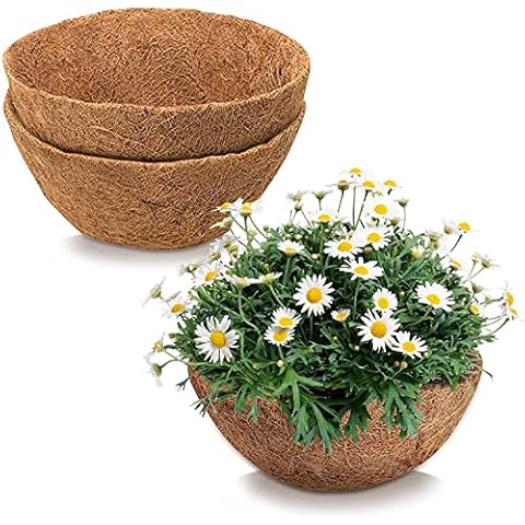 JISON21 Round Coco Liner for Hanging Basket, 2 Pack 16 Inch Natural Coconut Coco Fiber Planter Basket Replacement for Hanging Basket Flower Cover
