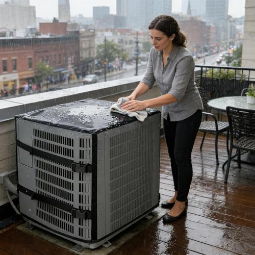 Außenklimaanlage Abdeckungs, Abdeckung Für Klimaanlage, Klimaanlagen Staubschutz, Klimaanlagenabdeckung Außen Aus Mesh, Wasserdicht, UV- beständig, Mit Verstellbarem Gurt & Deckelzugang-8