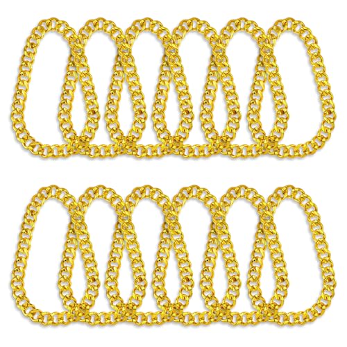 12 Pcs Fake Gold Chain Necklace Set, Chunky Hip Hop Rapper Costume Jewelry for Men & Women, 32 Inch Resin Plastic Party Accessories, 80s 90s Punk Style Non-Fading Bling Bling Chains