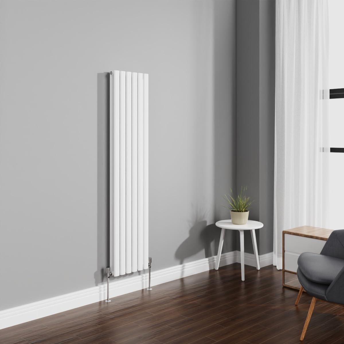 NRG 1600x354mm Gloss White Radiator Vertical Oval Panel Bathroom Designer Double Rad Central Heating