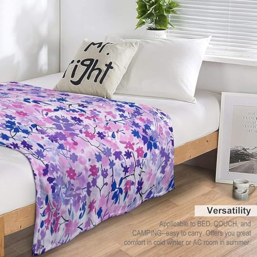 Couverture douce anti-froid pour lit, plaid flanelle fleurs bleues 152cm