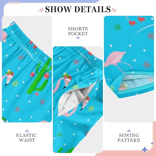 Xmas Flamingo Cactus Boys Long Pants Soft Trousers Elastic Waist Kids Lounge Bottoms with Pockets S-XL4