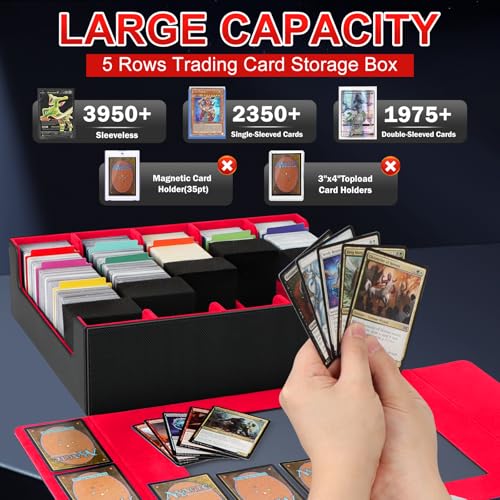Image of AOBOPLE Trading Card Storage Box,3900+ Card Box Storage with 48 Dividers and 5 Foam Supporters PU Leather Magnetic Card Box for MTG TCG Magic and Sport Cards,Great Gift for Card Collectors