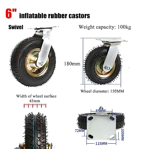 4 ruedas giratorias/fijas de goma, rueda neumática, ruedas para muebles, antideslizantes, sin ruido, con tornillos, para muebles, banco de trabajo, carro