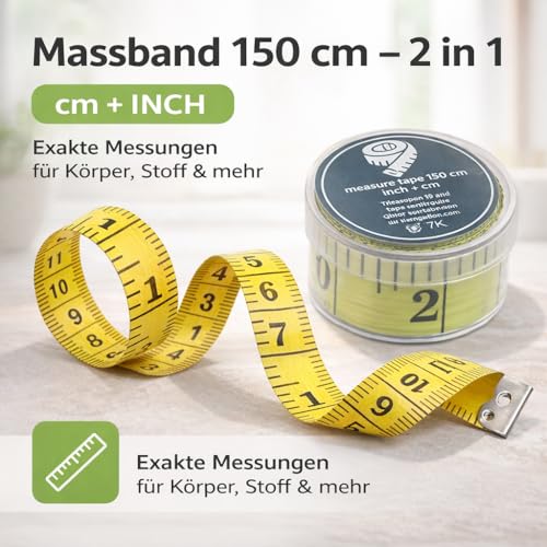 2 in 1 - Massband Maßband cm + INCH Schneidermaßband 150 cm in Aufbewahrungsbox