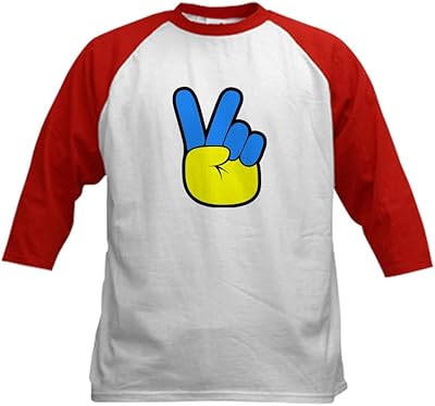 CafePress Ukrainian Flag Peace Sign Ukraine Baseball Jersey Kids Cotton Baseball Jersey, 3/4 Raglan Sleeve Shirt Red/White