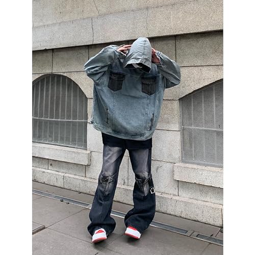 XYXIONGMAO Vintage Denim Hoodie For Men Japanese Streetwear Hoodie Patchwork Hoodie Hip Hop Hoodies For Men Oversized Hoodies3