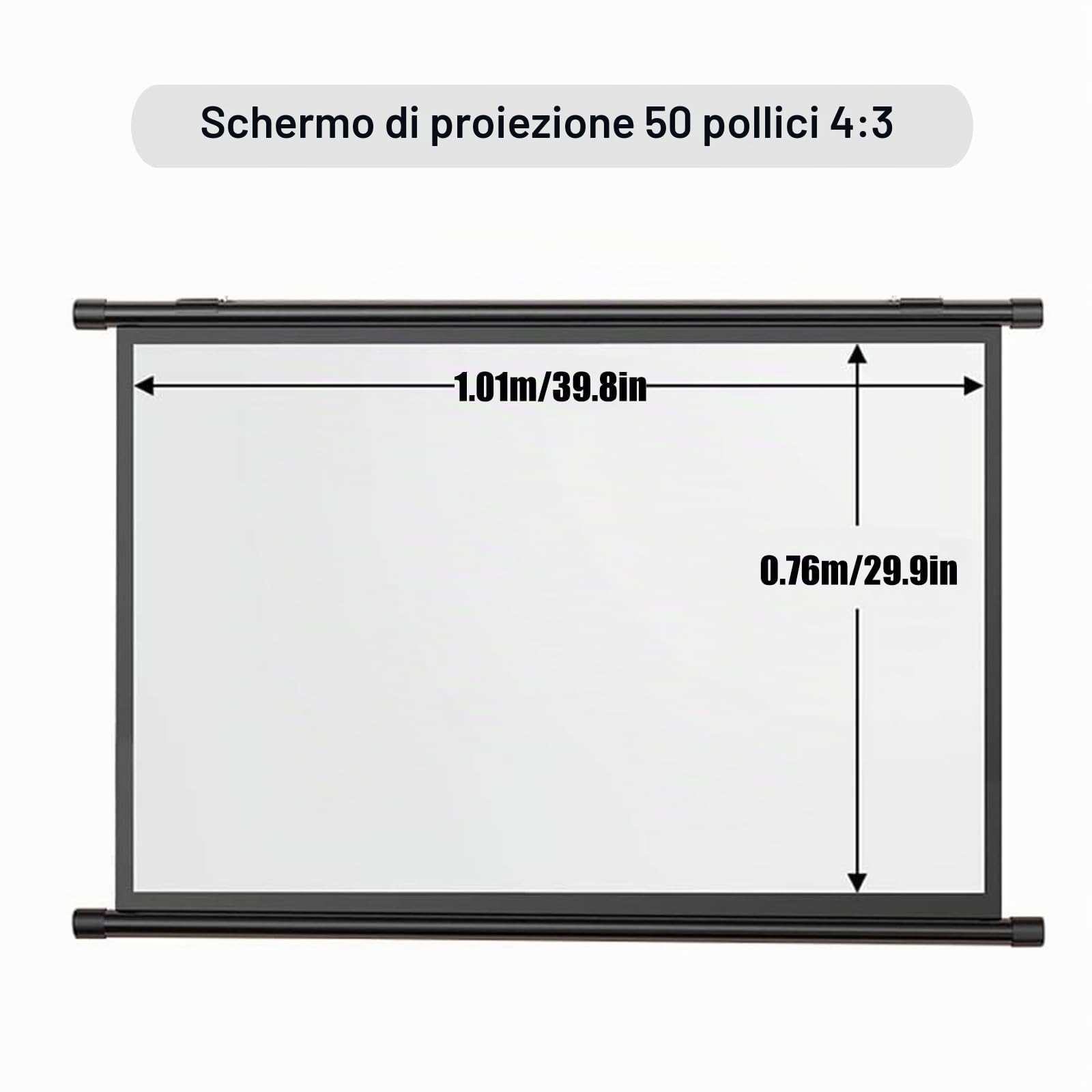 Schermo Di Proiezione Avvolgibile Manuale, Telo for Proiettore Avvolgibile 30-72 Pollici, Ideoproiezione 3D Full HD 4K, Schermo for Proiezione Proiettore Home Cinema Schermo for Tende A Rullo(4:3,50")