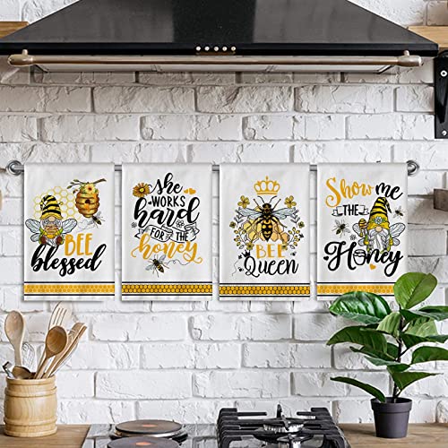 Hexagram Bee Kitchen Towels Set Of 4, Bee Hand Towels For Kitchen Housewarming Farmhouse Kitchen Gifts , Bee Gifts For Women #TOP6