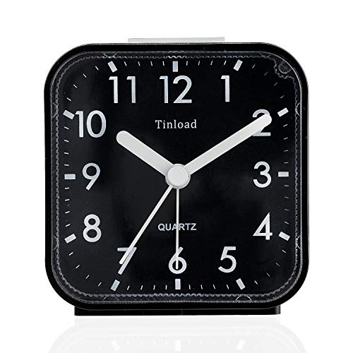 Image of Tinload Small Battery Operated Analog Travel Alarm Clock Silent Non Ticking, Gentle Wake, Ascending Beep Sounds, Snooze,Lighted on Demand, Easy Set