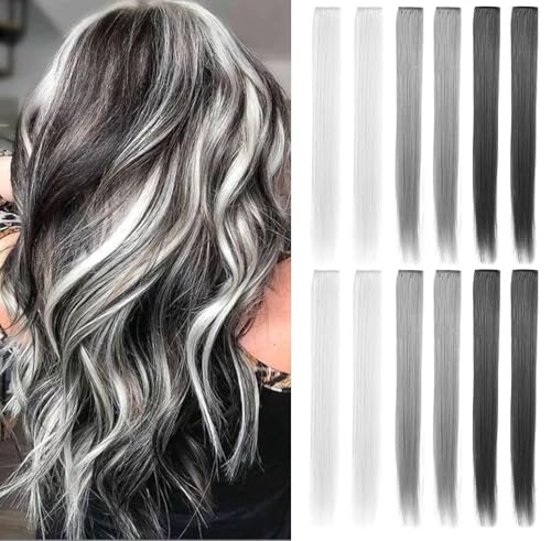 FYHTSD Clip colorate per capelli lisci, extension colorate in diversi colori, resistenti al calore, 12 pezzi (grigio)