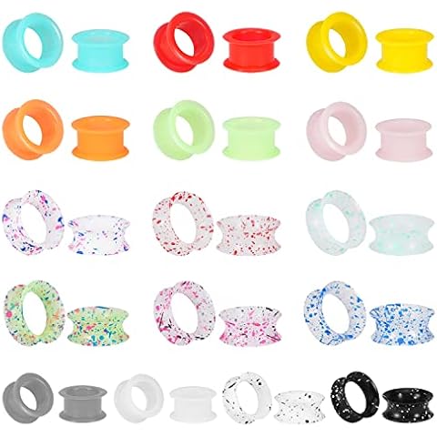 Mixed Color Soft Silicone Ear Gauges Plugs & Thick Double Flared Flexible Flesh Tunnels 16 Pairs Ear Expander Stretcher Plugs Gauges Body Piercing Jewelry, Silicone, no gemstone Cover