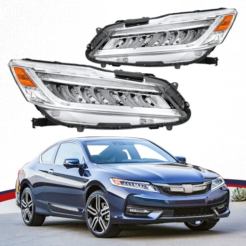 PENSUN Full LED Headlight Headlamp Assembly Pair Compatible with 2016–2017 Honda Accord Sedan, 9th Gen Driver & Passenger Side Replacement, High Brightness, OE Style Plug & Play Upgrade