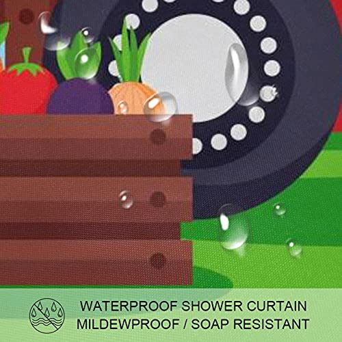 Rideau de douche en tissu style ferme avec crochets pour salle de bain