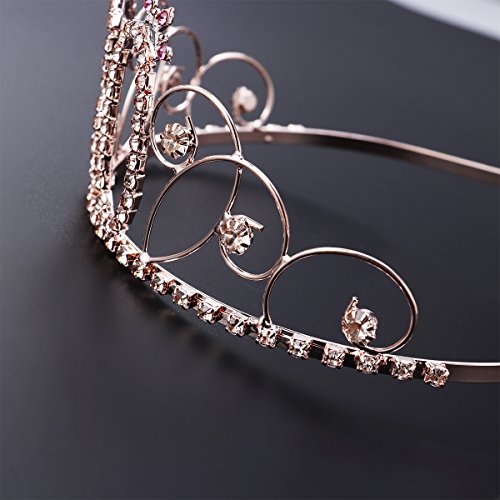 Frcolor Coroa feminina de 30 anos tiara cristal strass com pente (ouro rosa)