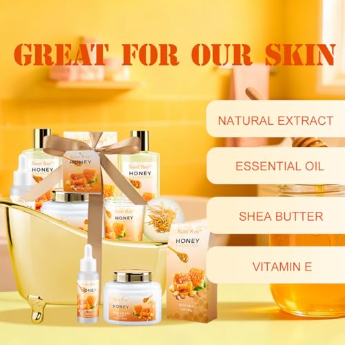 Image of Mothers Day Birthday Spa Gifts for Women, 8pcs Honey Almond Bath Gift Set for Women, Spa Gift Basket for Women & Men, Home Spa Gift Set, Self-Care Spa, Birthday, Christmas, Mother Day, Anniversary
