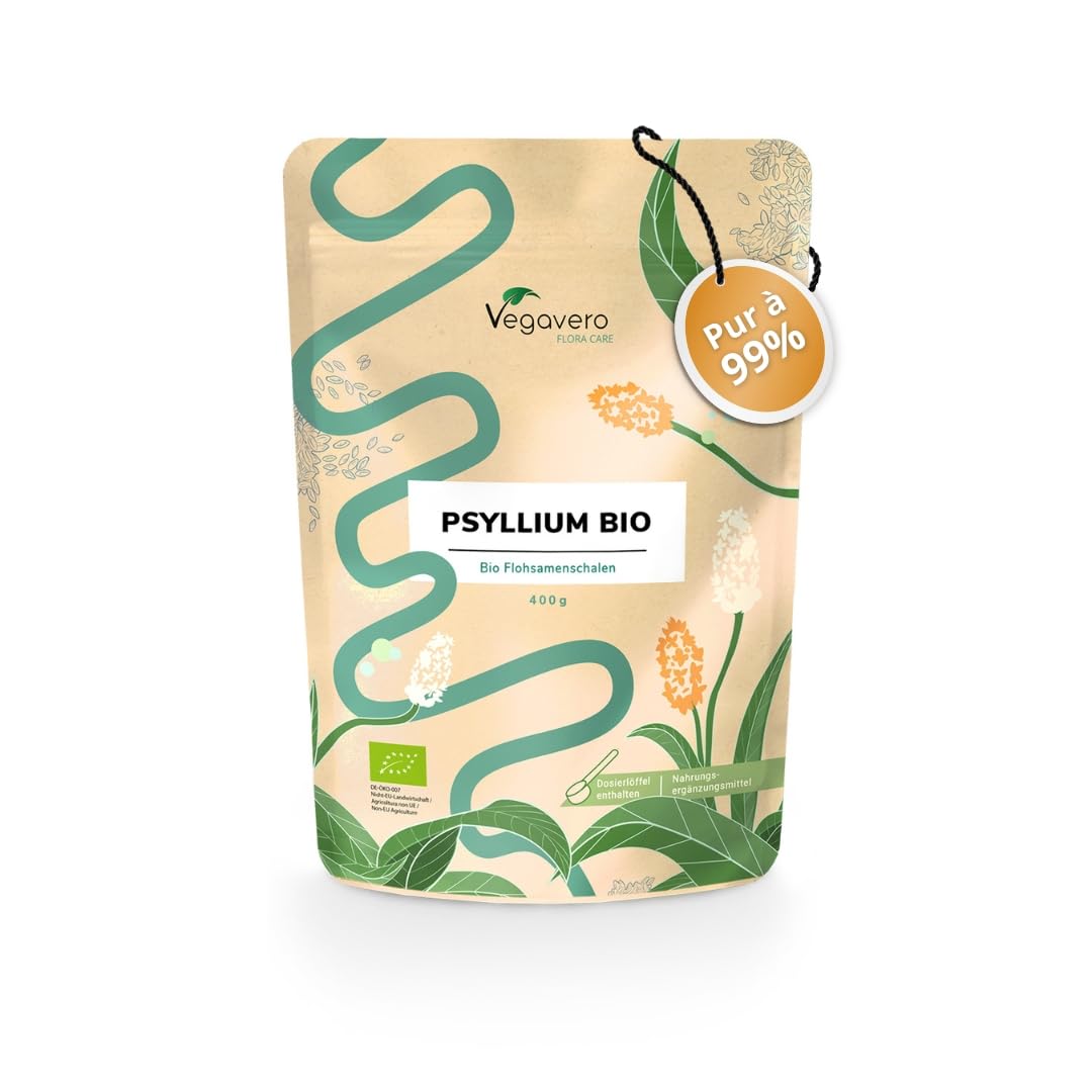 Tegument Psyllium Blond BIO | 99% de Pureté | Riche en Fibre | Qualité Supérieure : Psillium Husk Naturel & Vegan | Digestion + Aide Transit | Sachet 400g | Vegavero®