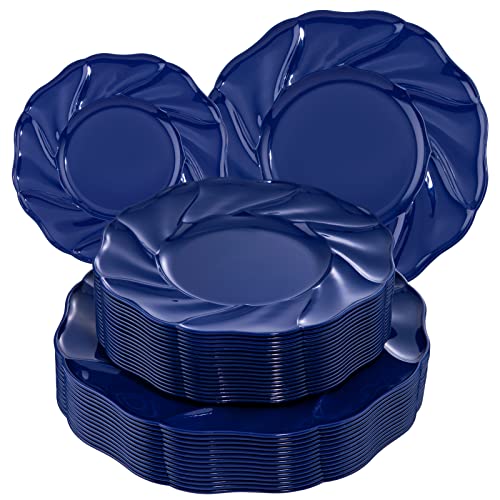 Morejoy 60PCS Blue Hanukkah Plastic Plates - Disposable Blue Party Plate Includes 30PCS Dinner Plates, 30PCS Dessert Plates Perfect for Wedding & Party & Father's Day
