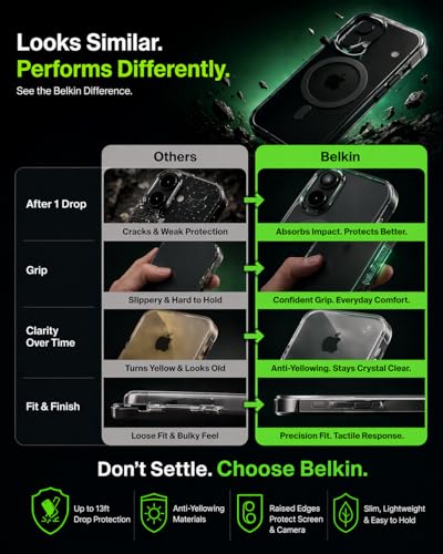 Image of Belkin for iPhone 17 Pro Max Case, Grip, MagSafe Compatible w /Anti-Scratch & Anti-Yellowing Coating, Touch Sensitive Camera Control - Military Grade, Anti-Slip, Magnetic, Shockproof, Protective | Black