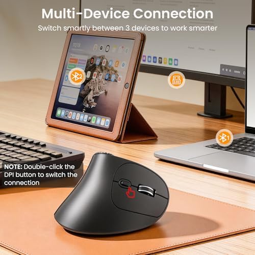 SABLUTE MAM51 Ergonomic Mouse Wireless with Side Scroll Wheel, Bluetooth Mouse with 4000 DPI, 8 Buttons Office Wireless Computer Mouse, Small to Medium Sized Hands Vertical Mice for PC and Desktop - 3