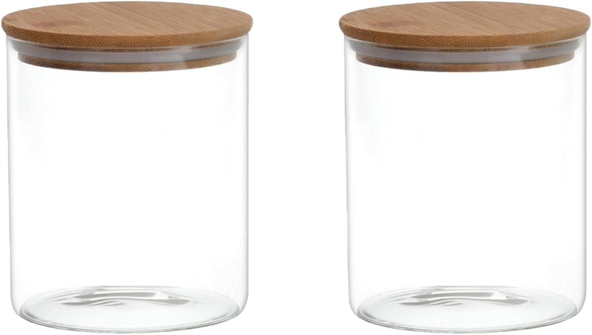 Pack of 2 6.7oz(200ml) Clear Glass Food Storage Jar Tea Canister Containers with Airtight Seal Bamboo Lid Bulk Tea Coffee Bean Jar Cookies Flour Sugar Candy Spice Container