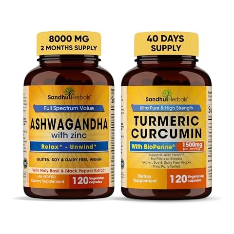 Sandhu Herbals Organic 4in1 Ashwagandha w/Zinc & Organic Turmeric Curcumin w/Bioperine Black Pepper Extract| Supports Immune System| Non-GMO Cover