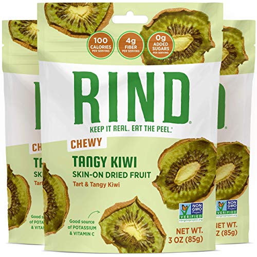RIND Snacks Tangy Kiwi Dried Fruit Superfood, High Fiber, Vegan, Paleo, Whole 30, Non-GMO, 3oz, 3 Pack
