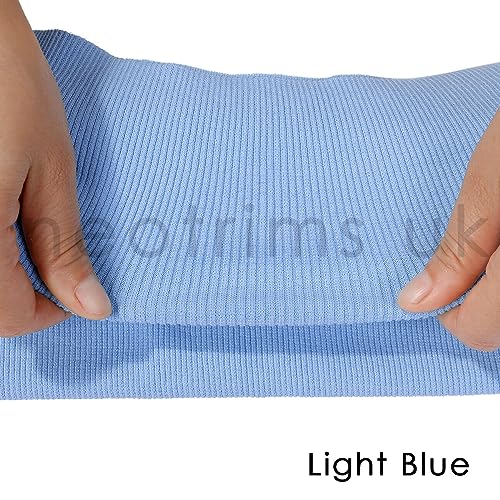 Knit Rib Elastane Waistbands Ribbing Strip, Neotrims Stretch 2 x 2 Fabric Material, Great Recovery Resilient. Use Garment Cuffs, Collars, Welt Edge. 100cms x 20cms Panel. Light Blue, 1 Strip2