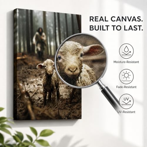 Image of GUN SUPPLIES OUTLET LLC Jesus and Lamb Canvas Wall Art Jesus Running After Lost Lamb Picture Wall Art Christian Home Decor 24x30 inch