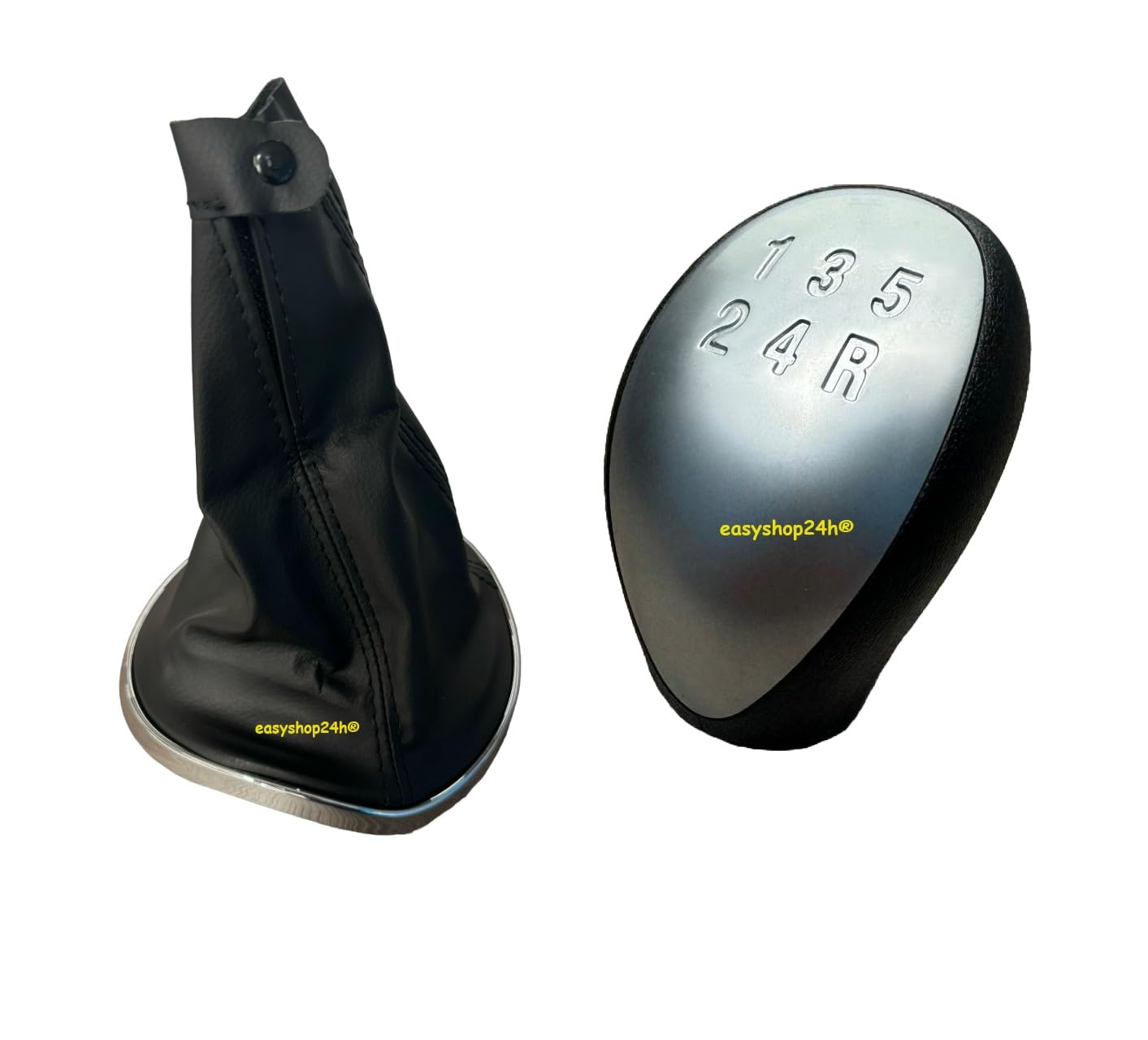 EASYSHOP24H Set Cuffia e Pomello Leva Cambio a 5 Marce Compatibile per Lancia Ypsilon 843 da 2003 al 2011 Impugnatura Copertura Con Retromarcia in Basso a Destra