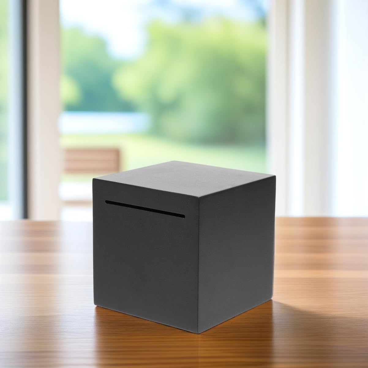 Tirelire en Acier Inoxydable Noir Tirelire Bureau Banque Monétaire Compacte Difficile à Ouvrir Boîte à Économies Portable pour Adultes
