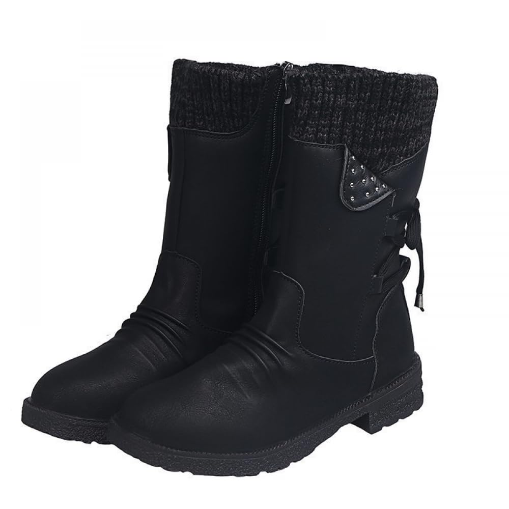 Damskie kozaki, ciepłe i wygodne, na jesień, zimę, wodoszczelne, antypoślizgowe, na co dzień, eleganckie, modne, oddychające, na platformie, wysokie buty trekkingowe, Czarny, 39.5 EU