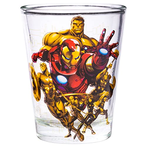 Image of Silver Buffalo Marvel Avengers Featuring Captain America, Hulk, Iron Man, and Thor 4 Pack Mini Glasses, 1.5 Ounces