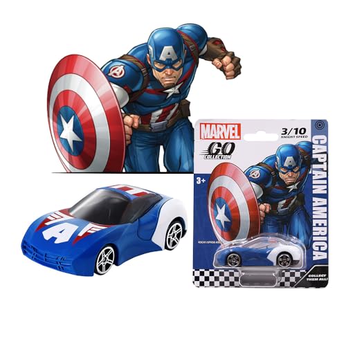 Image of Marvel Go Collection | Knight Speed | Captain America | 1:64 Diecast Toy Car | Ages 3 and Up | Collect Them All, Blue