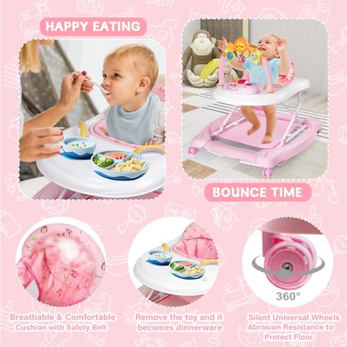 baby walker 5 in 1 baby walkers for boys girls 6-12 months foldable walkers for babies with bouncer amp feeding tray music adjustable heights activity walker for infant