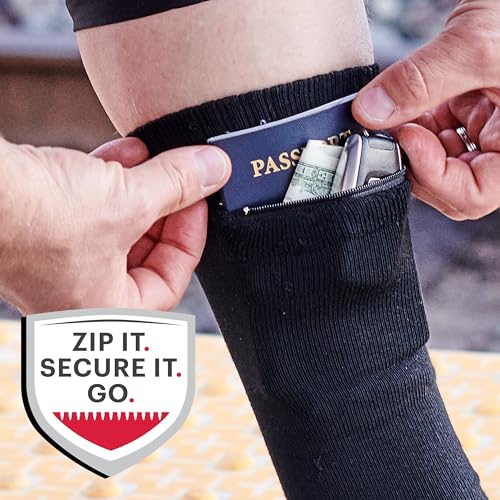 Passport Anti Pickpocket Socks with Concealed Zipper & Hidden Pocket - Anti Theft Travel Security Over the Calf Knee High Socks - Mens Size 8.5-12.5 (Black - Pack of 1)3