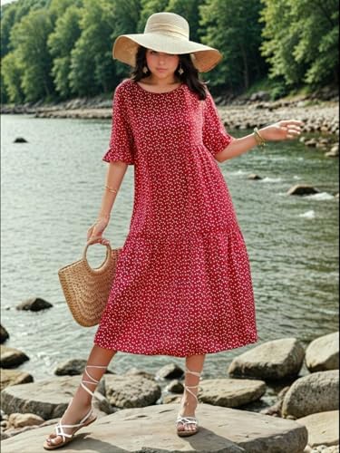 Image of KOTTY Women's Flowy Midi Round Neck Plus Size Dress
